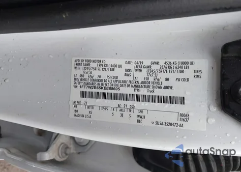2019 Ford F-250 Xl from USA, damaged, VIN 1FT7W2B65KEE88605